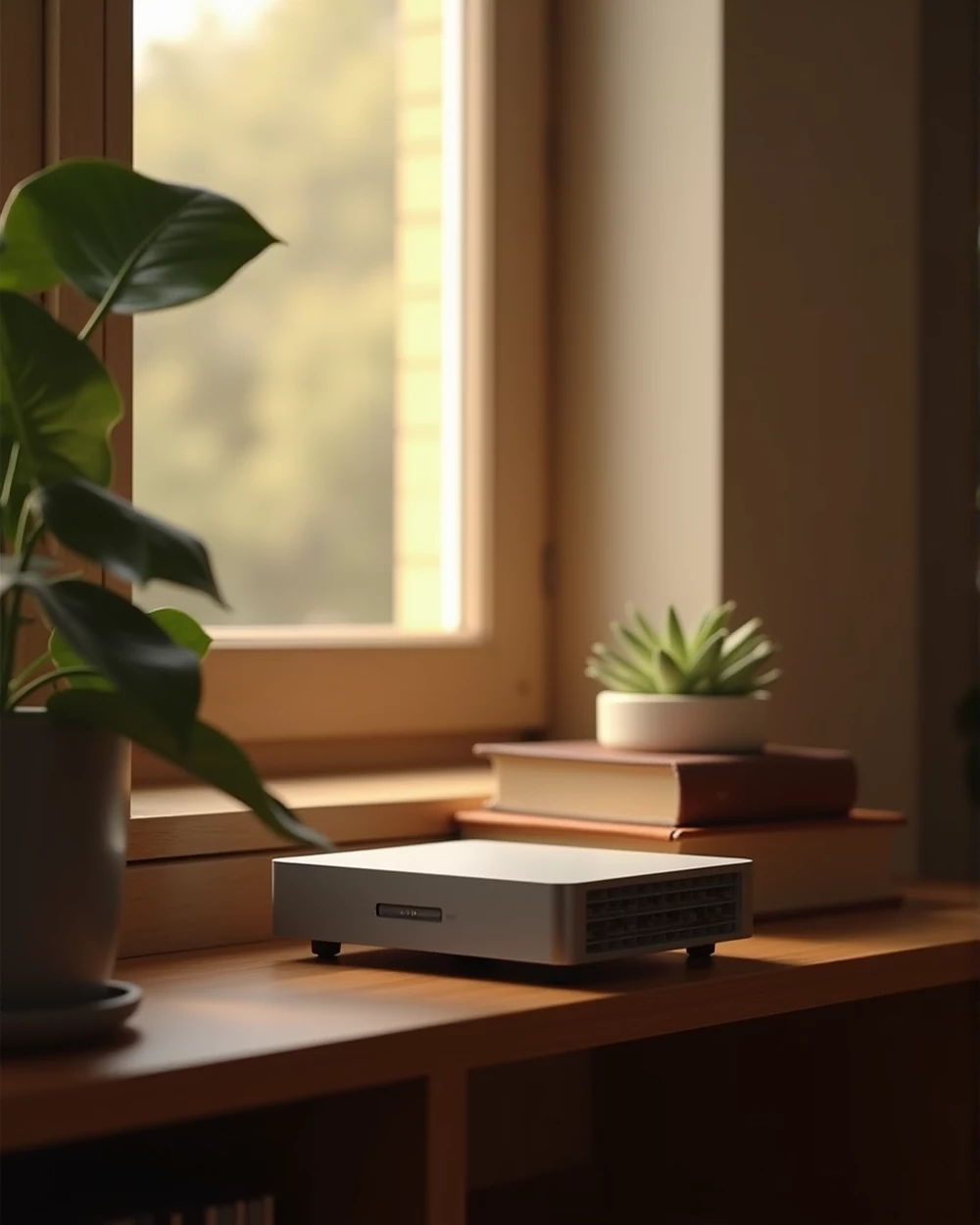 A small device on a home shelf — running on your hardware